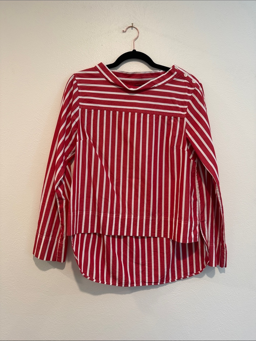 J. Crew Red and White Striped Long-Sleeve Blouse